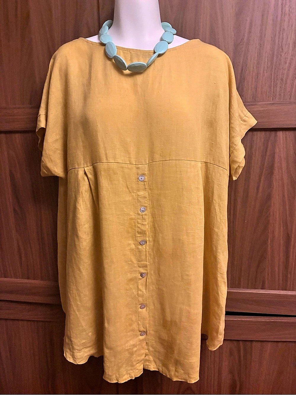 Terzo Millennio Linen Button-Back Tunic Top Yellow Medium